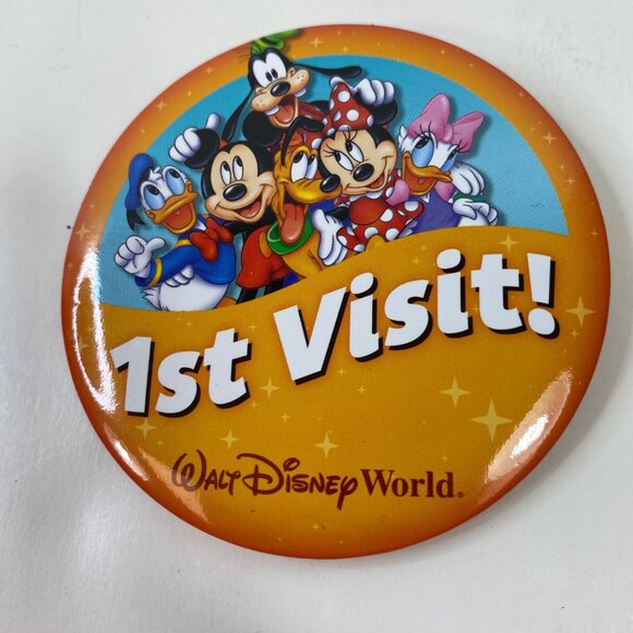 Walt Disney World 1st Visit Button Large Collectible Pinback Mickey Donald Goofy - Picture 1 of 3